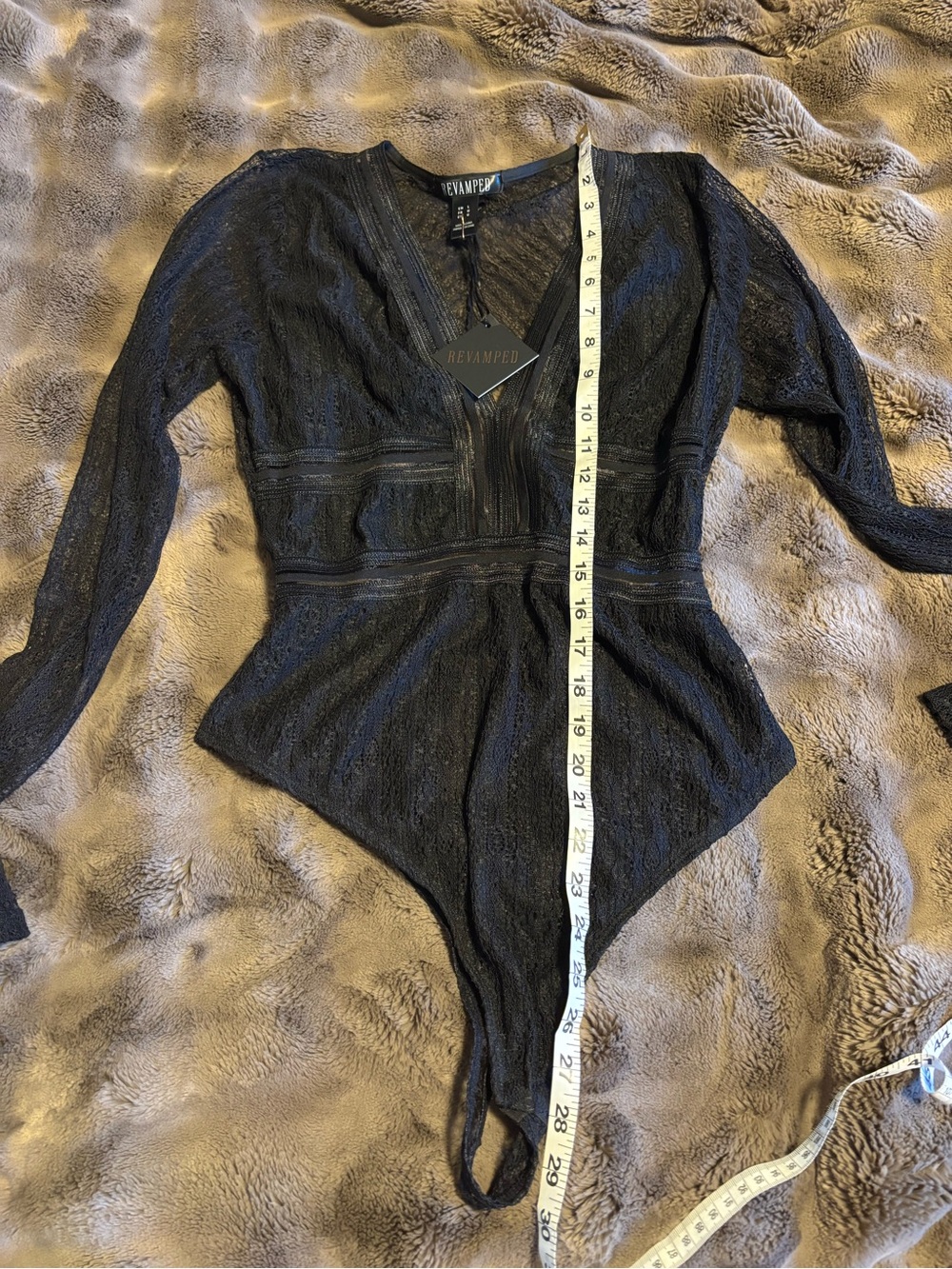 Revamped, black lace longsleeve bodysuit - Picture 7 of 9